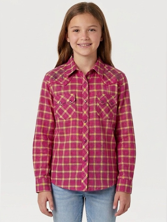 Wrangler Other - Wrangler Girls Pink, Yellow Plaid Cowgirl Western Shirt Rhinestone
Horses XL/12